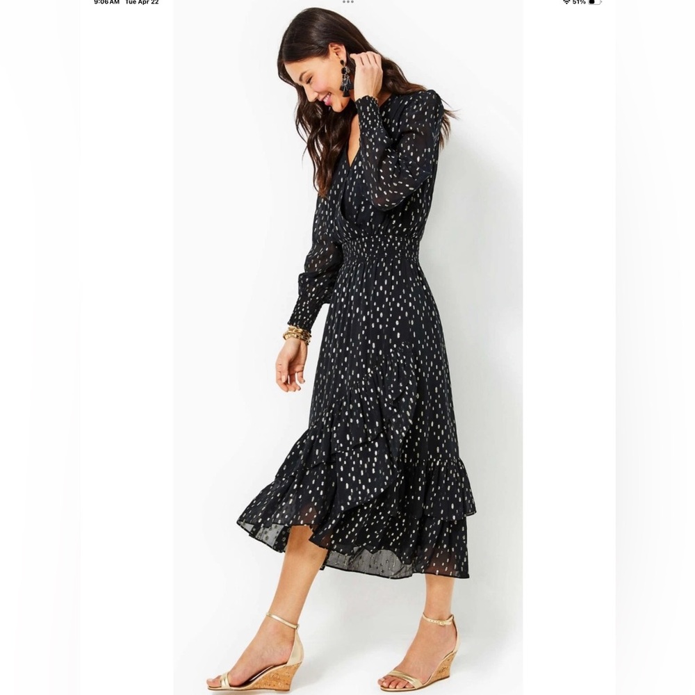 Lilly Pulitzer NWT Cristiana Midi Dress Onyx Metallic Clip $328 Size 6,8,12 - Picture 8 of 14